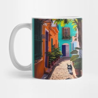 Old San Juan Colorful Homes, Plants and Cats Mug